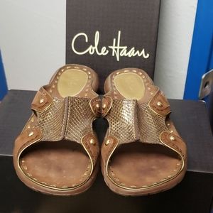 Cole Haan Krista Slide Brown Snake Slippers
